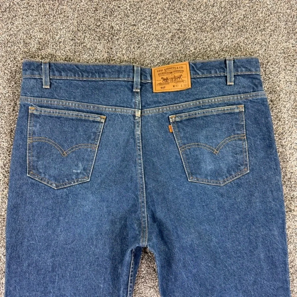 Vintage Levis 517 Orange Tab‎ Mens 42x32 Bootcut Jeans Blue Denim USA Made 90s